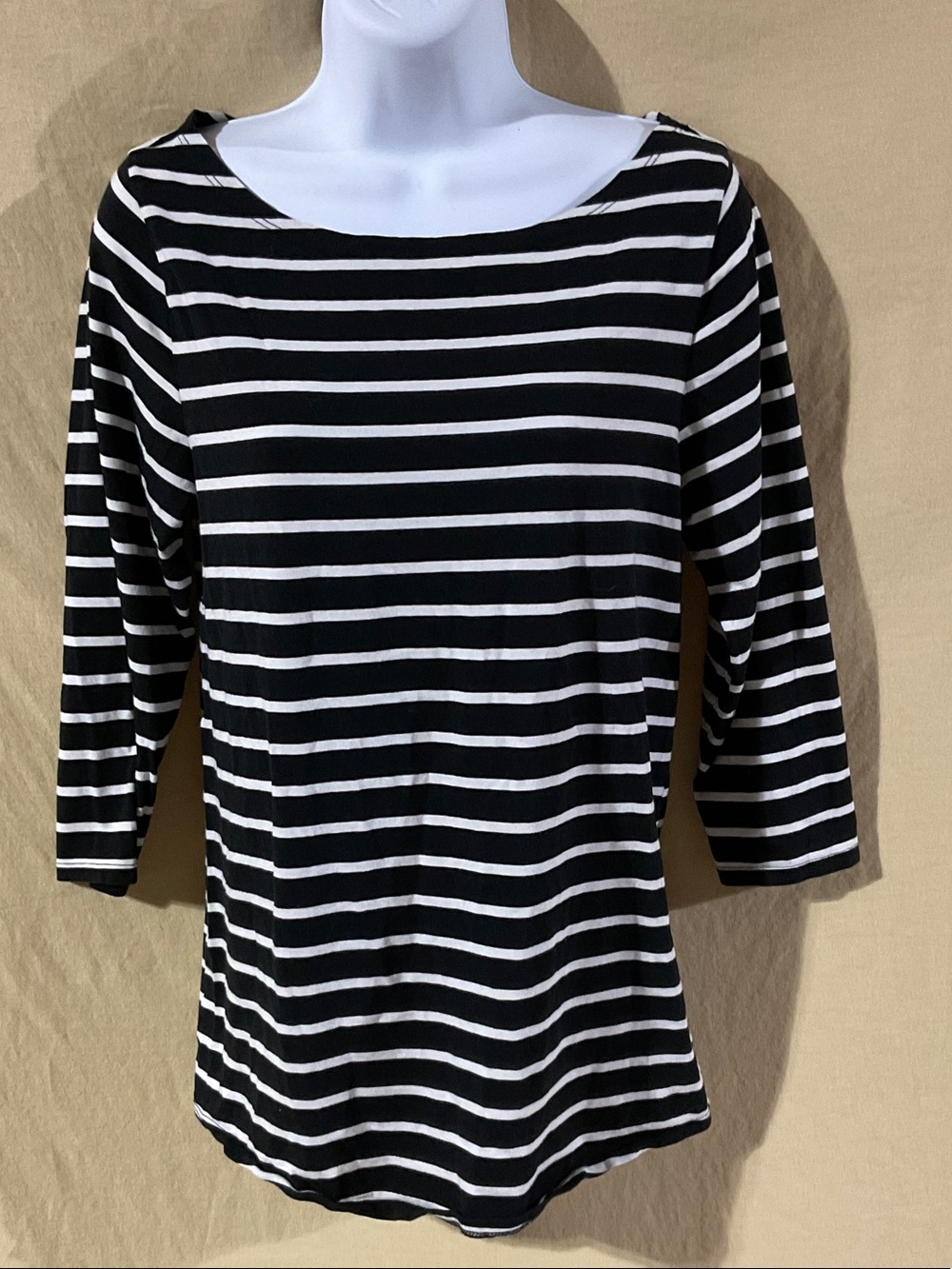 Isabel Size L Black & White Striped Boatneck Tunic